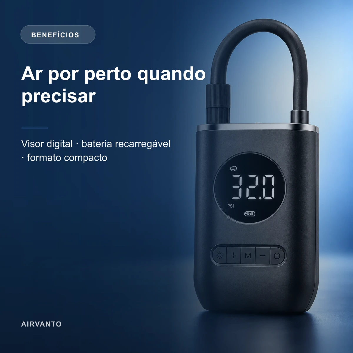 Visão geral dos benefícios de Compressor de Pneus Portátil Digital com Lanterna LED